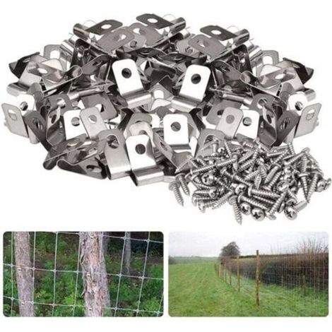 Pack of 100 fence clamps, stainless steel wire clamps, cable clamps, wire cage clamps, fastening clamps for agricultural fences, 304 (1/4)
