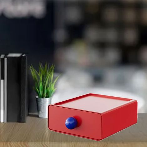 Boîte de rangement pour bureau avec tiroir coulissant, grand format en plastique durable 20x20cm pour organisation stationerie cosmétique rouge (1/5)