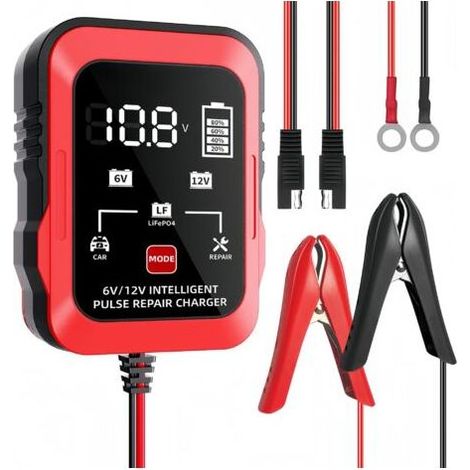 6V 12V RougeCâble adaptateur A/SE ultra-mince 6V/12V pour chargeurs de batterie de moto, de tondeuse à gazon et de voiture compatibles avec les batteries au plomb-acide. (1/4)