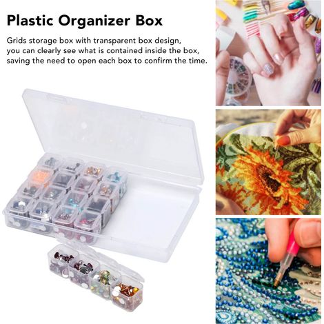Aufbewahrungsbox mit 28 Fächern für Nagelkunstzubehör, Kunststoffbox, Aufbewahrungsbox für Diamantmalerei, Präsentationsbox, staubdichte Box (4 Stück) (1/5)