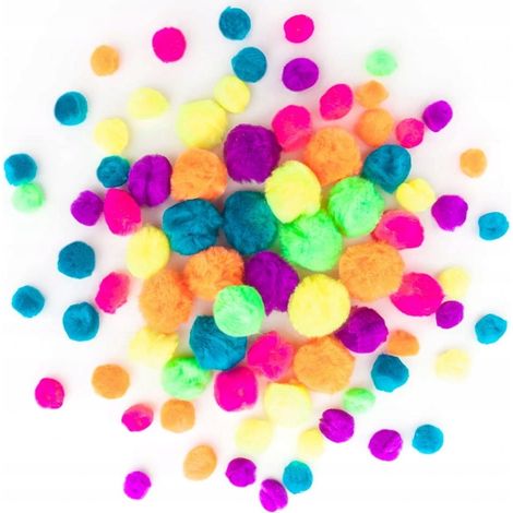 Pompons acryliques assortis, couleurs néon, 78 pièces. (1/2)
