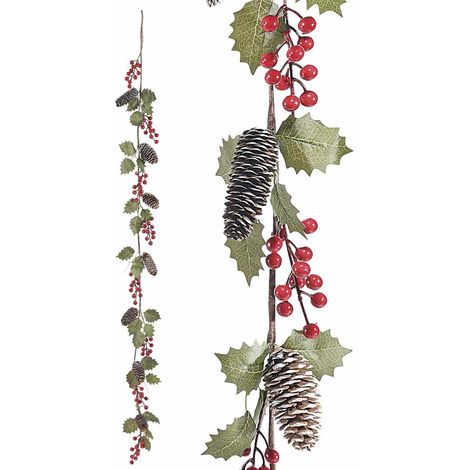 Set 2 Festoni Natalizi da Appendere con Pigne e Bacche Rosse - Ghirlanda Natale (1/2)
