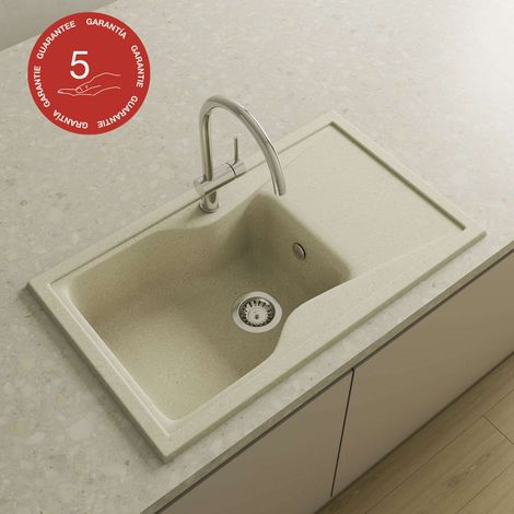 Evier à encastrer POALGI - CITY 321 - Granit - Beige Pumice - 86 cm - 1 bac (1/5)