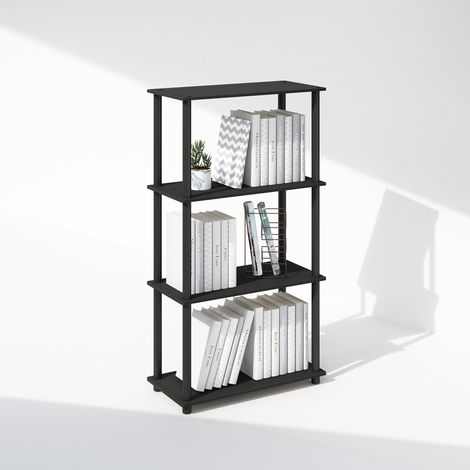Bibliothèque 4 Niveaux, Bibliothèque avec étagère compacte Polyvalente, 29,5 x 60 x 110, pour Salon, Chambre, Bureau à Domicile, Americano/Noir (1/5)