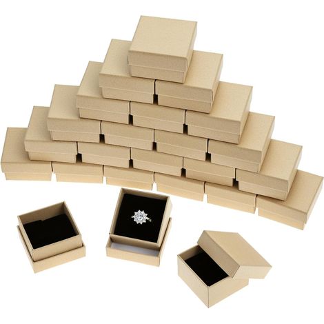 24 Pièces Boîtes à Bijoux en Carton Kraft 5x5x3cm, Boîtier avec Mousse Amovible pour Bagues, Boucles d'Oreilles (1/5)
