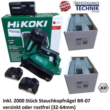 HiKOKI Akku Nagler NT1865DA 2x2,5Ah 32-65mm + 20° Stauchkopfnägel Bosch GNH 18V-64 BR-07 Aktion-EN14890V
