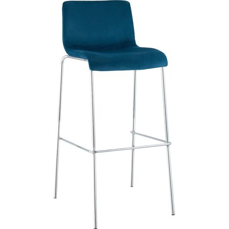 Sgabello da bar x1 schienale basso 4 gambe in metallo cromato seduta in velluto blu 100006495