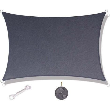 Voile d'ombrage rectangulaire 2x2m étanche et résistante aux UV, convient pour balcon terrasse de jardin, gris (1/4)