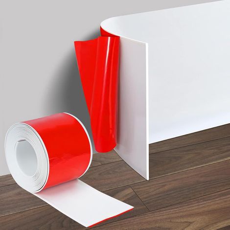 Plinthe autocollante en PVC souple - 12 cm x 3 m - Flexible - Facile à couper - Pour salon, salle de bain, cuisine - Blanc