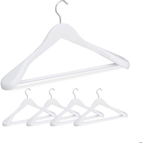 Bardusch - Relaxdays Cintre costume épaule large, Bois en set 5 Cintres chemises, Crochet 360, traverse pantalon, blanc (1/4)