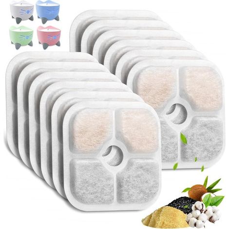 Filtros para bebederos, 12 piezas, Universales, Filtros de carbón cuadrados, Fuente para gatos, Perros, Conejos, 2,5 l/2 l 8,4 x 8,4 cm cuadrados (1/5)