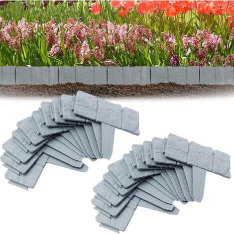 FENOPLASTICALot de 20 Bordure Jardin Exterieur Pierre-Bordure Jardin Plastique-Bordure Pelouse 5m -Gris (1/4)