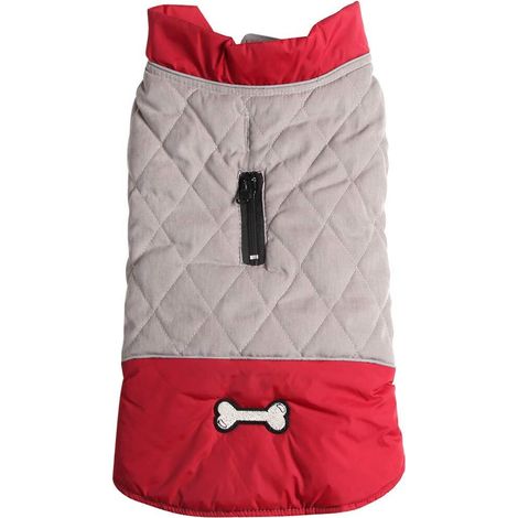 Manteau d'hiver rembourré pour chien Veste chaude imperméable avec fermeture éclair et bande réfléchissante pour petits moyens grands chiens Rouge et Gris (1/5)