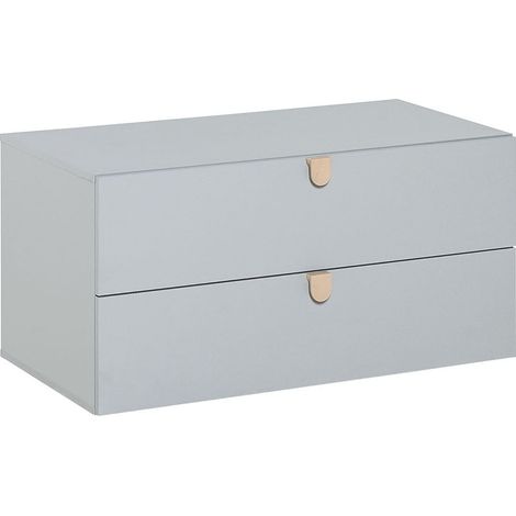 CALICOSY - Commode Grise 2 Tiroirs avec Poignées Bois - Stige