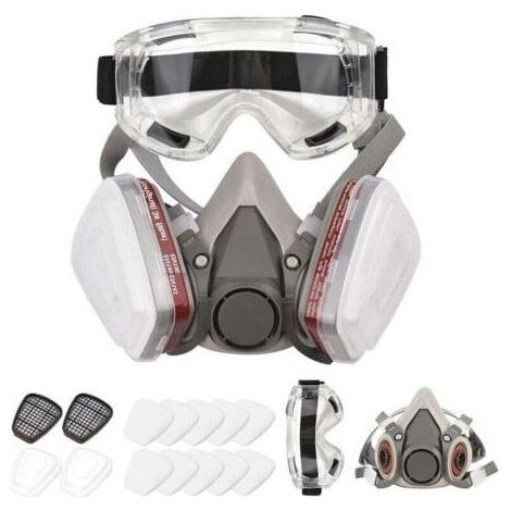 Respirateur réutilisable Demi-masque 6200 Masque à gaz Protection respiratoire Respirateurs avec lunettes de sécurité pour peinture Soudage à la vapeur organique Polissage Travail du b (1/4)