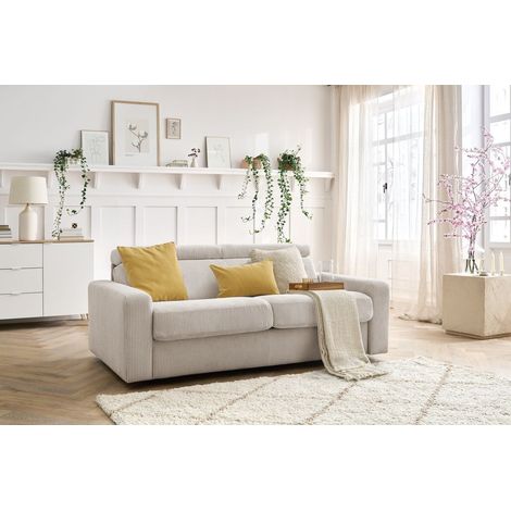 BOBOCHIC - Canapé droit convertible MONACO ouverture express velours côtelé 160x190 Beige (1/5)