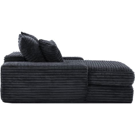 Poltrona Letto in Velluto a Coste Grigia, senza Montaggio, 135x165x58 cm, con 4 Cuscini Rimovibili e Memory Foam (1/5)