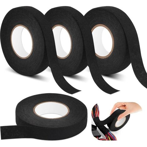 LaBlanc - 4er-Pack schwarze Kabelbänder, hitzebeständige Bänder, 2 Größen, elektrisches Isolierband, Gewebeband für Kabelbäume, Haushalt, Auto, Motorrad (19 mm x 15 m/15 mm x 15 m) (1/4)