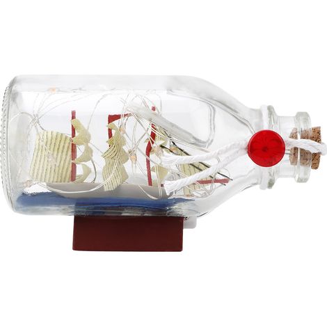 Bouteille En Verre Avec Bouchon Liège - Lampe De Chevet Led Style Voilier - Décoration Intérieure Ambiance Marine - Lumière Rose - 1 Pièce (1/5)