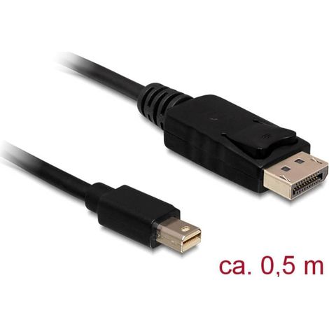 Câble adaptateur Delock Mini-Display / DisplayPort Fiche mâle Mini DisplayPort, Fiche mâle DisplayPort 0.50 m noir 83984 contacts dorés Câble Dis C697981 (1/3)