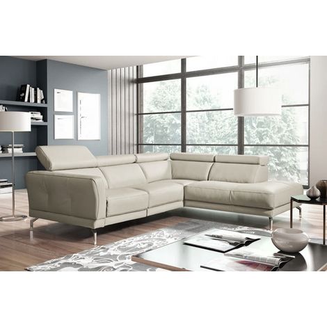 Canapé d'angle en 100% tout cuir épais de luxe italien 5/6 places DALEN, blanc cassé, angle droit (1/5)