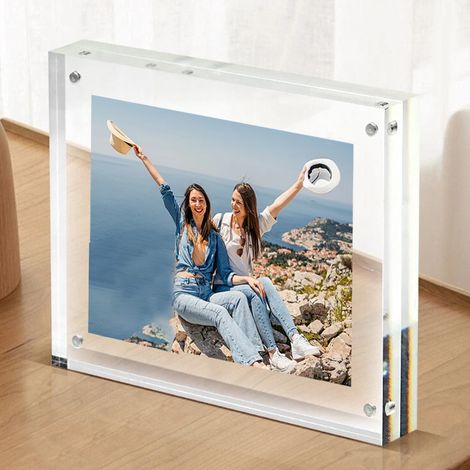 FLITI Double-Sided Magnetic Acrylic Photo Frame, Transparent, 5x7 or 6x8 Inches, Modern Decorative Photo Block for Office (1/5)
