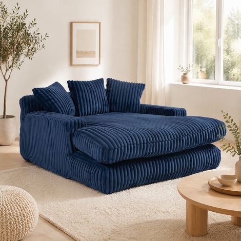 Poltrona chaise longue in velluto a coste blu navy OKMYHOME (1/5)