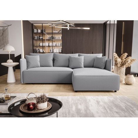 Ecksofa Schlafsofa EVORA Stoff Poso Hellgrau Ottomane Rechts (1/3)