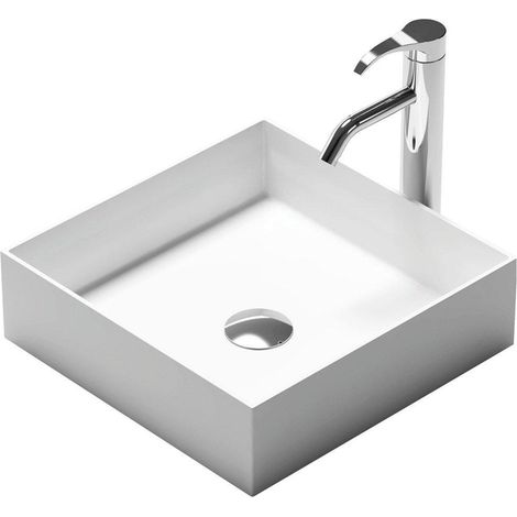 Nemo Stock Java Style lavabo à poser carré 38x38x11cm solid surface blanc mat