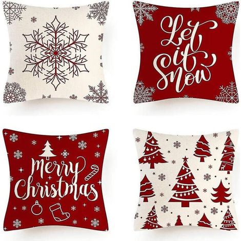 Weihnachtskissenbezug, 4-teilig, Weihnachtsmotiv, Baumwolle und Leinen. (1/4)