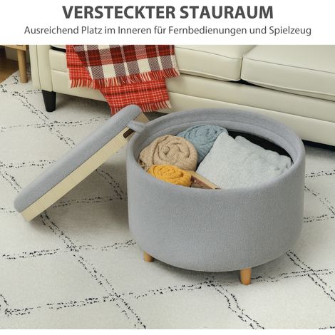 Tabouret coffre avec rangement caché, revêtement en polaire, couvercle réversible, 56 cm x 56 cm x 42 cm, gris (1/5)