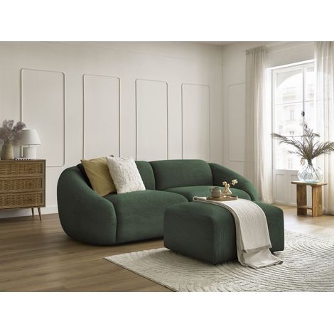 BOBOCHIC - Canapé droit fixe 3 places TINA velours côtelé avec pouf Vert (1/5)