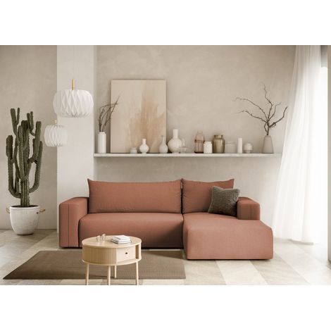 Canapé d'angle convertible LETTO angle droit terracotta