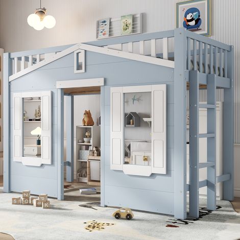 MEUBLIV Letto a castello per bambini 90x200 cm blu – scala reversibile, senza materasso (1/5)