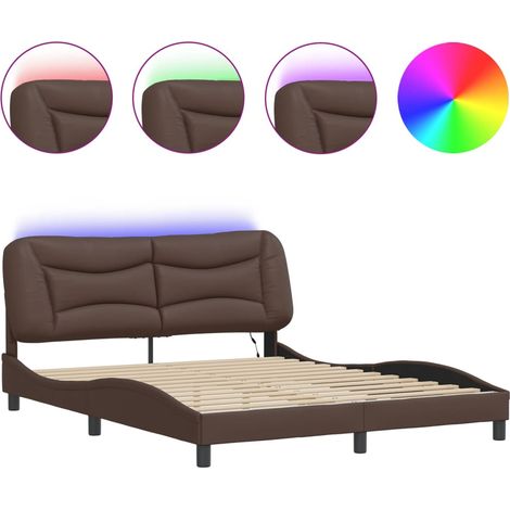 Lit double - lit simple - Cadre de lit avec LED Hvar marron 160x200 cm fr5223 - Maison La Vie (1/5)