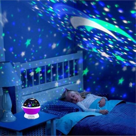 Veilleuse Enfant Etoile-Projection Rotation à 360° Lampe-KT04 - Bleu - Enfant-Ywey (1/4)