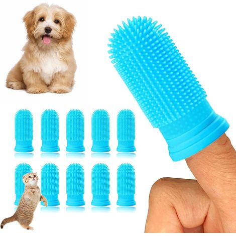 Lot de 10 Brosse a Dent Chien, 360° Brosses à Doigts pour Chien et Chat, Rafraîchit l'Haleine (1/5)