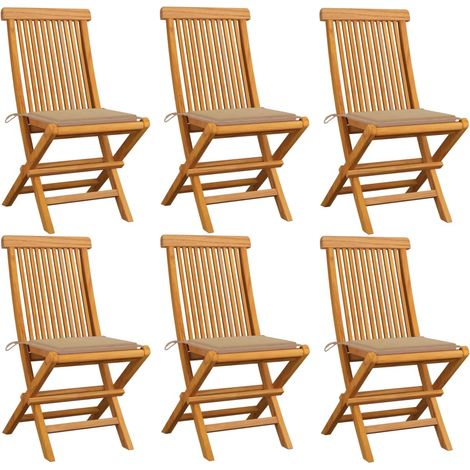 Lot de 6 Chaises de jardin avec coussins beige - Chaise d'extérieur pour terrasse/jardin Bois de teck massif BV869254 - BonneVie (1/4)