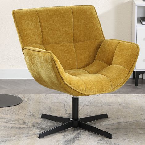 Wahson Loungesessel 360°Drehbar aus Chenille, Modern Drehsessel mit Metallbeinen für Wohnzimmer Schlafzimmer, Gelb