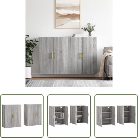 vidaXL Bois d'ingénierie - Armoires murales 2 pcs sonoma gris 69,5x34x90 cm (1/5)