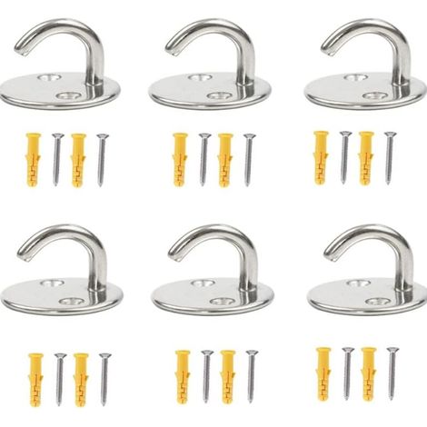 Crochet Plafond U - Acier Inoxydable 304 - Fixation Visée - Pour Suspendre Outils, Câbles, Objets Ménagers - Lot de 6