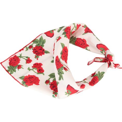 Bandanas pour chien à roses rouges, en coton doux, pliables et portables, parfaits pour Noël, Pâques et les anniversaires (taille L). (1/5)
