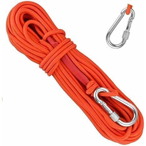 Corde escalade tressée en polypropylène 20M – Mousqueton en aluminium – Résistante à la corrosion et anti-moisissure – Pour alpinisme et camping (1/4)