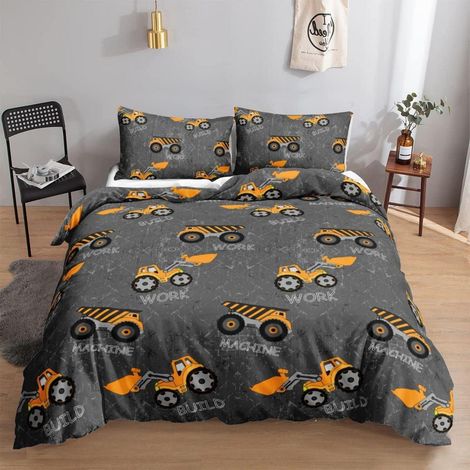 Bettwäsche-Set Kinder Baufahrzeuge 155x220cm mit 2 Kissenbezügen 80x80cm