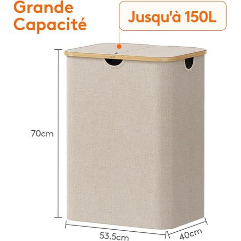 Laundry Basket with Lid, Foldable Bamboo Laundry Basket with Inner Bag, Laundry Basket for Bedroom, Bathroom, Laundry Room, Beige (1/4)