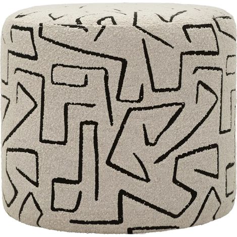 Pouf in Spugna Beige Nero Design Astratto da Soggiorno Camera da Letto