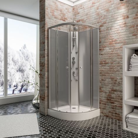 Schulte – Cabine de douche intégrale 85 x 85 x 225 cm – Hydromassante arrondie avec jets de massage – Verre 4 mm – Portes coulissantes – Bac à douche inclus