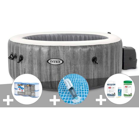 Kit spa gonflable Intex PureSpa Baltik rond Bulles 4 places + 6 filtres + Aspirateur + Kit de traitement brome