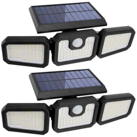 Projecteur solaire extérieur à détecteur de mouvement, trois modes d'éclairage : batterie 2400 mAh, ampoule LED 210, éclairage IP65 à 360°, projecteur de sécurité solaire (ensemble de 2 pièces), noir. (1/5)