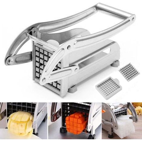 Coupe-frites machine inox pro lames trancheuse pommes de terre légumes concombre découper cuisine carotte poignée ergonomique (1/4)